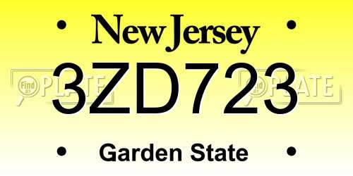 3ZD723 New Jersey License Plate