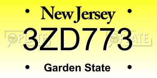 3ZD773 New Jersey License Plate