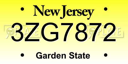 3ZG7872 New Jersey License Plate