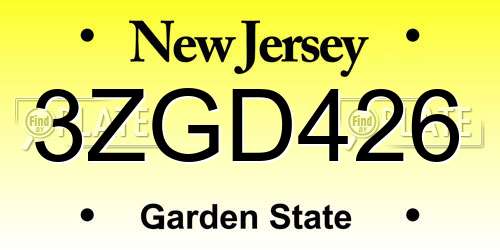 3ZGD426 New Jersey License Plate