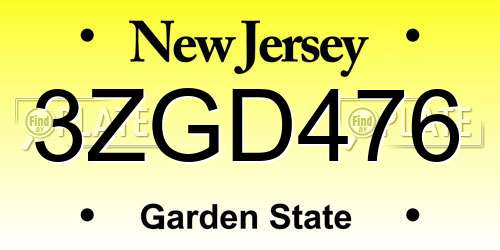 3ZGD476 New Jersey License Plate
