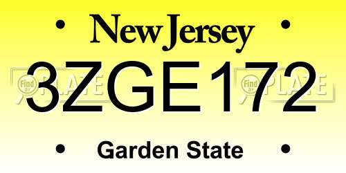 3ZGE172 New Jersey License Plate