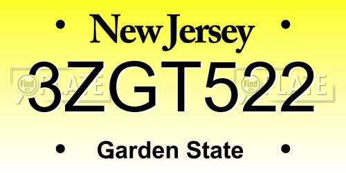 3ZGT522 New Jersey License Plate