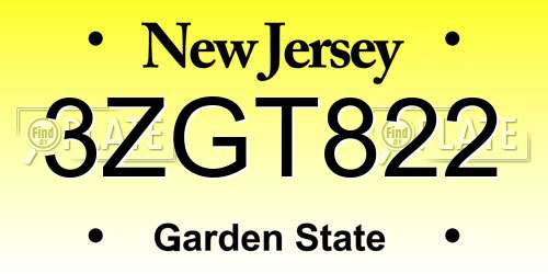 3ZGT822 New Jersey License Plate