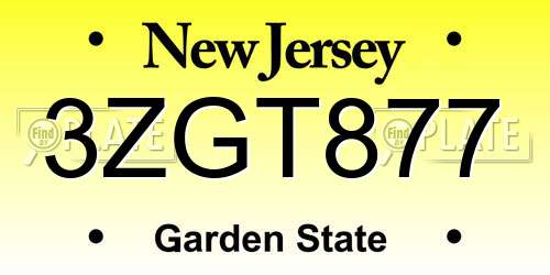 3ZGT877 New Jersey License Plate