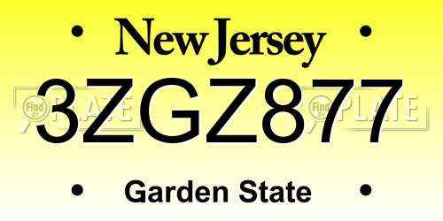 3ZGZ877 New Jersey License Plate