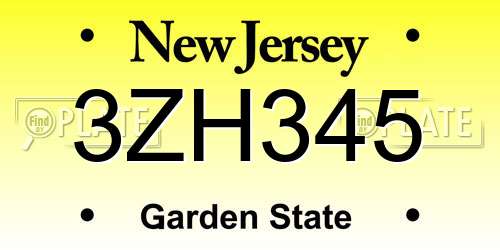 3ZH345 New Jersey License Plate