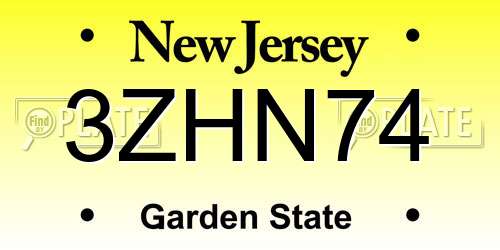 3ZHN74 New Jersey License Plate