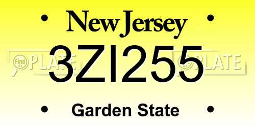 3ZI255 New Jersey License Plate
