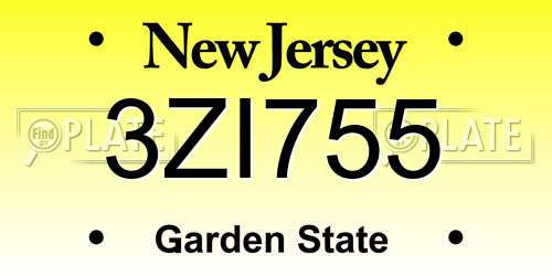 3ZI755 New Jersey License Plate
