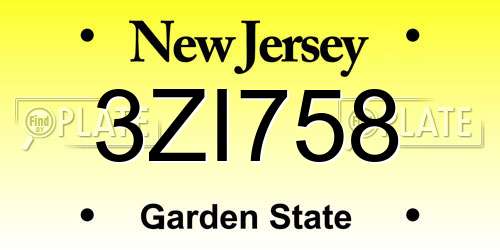 3ZI758 New Jersey License Plate