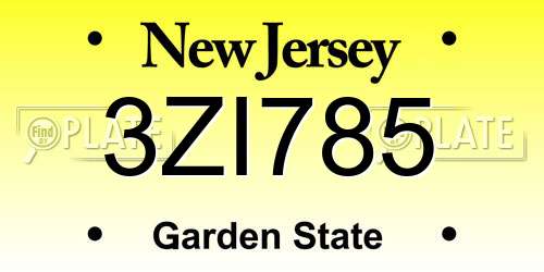 3ZI785 New Jersey License Plate