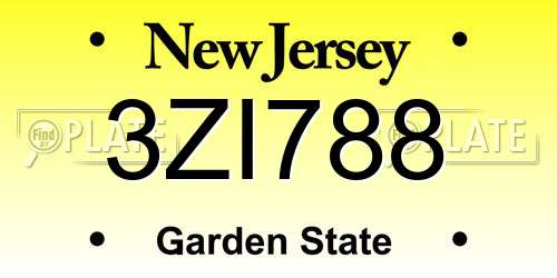 3ZI788 New Jersey License Plate