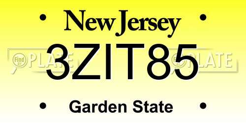 3ZIT85 New Jersey License Plate