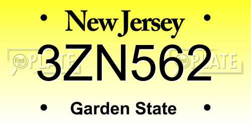 3ZN562 New Jersey License Plate