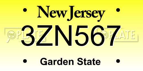 3ZN567 New Jersey License Plate
