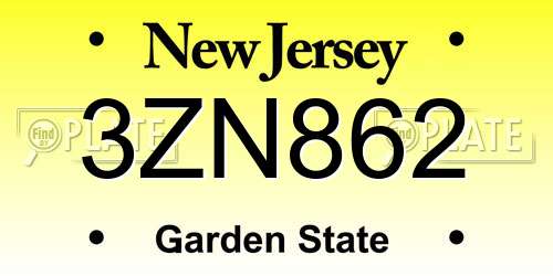 3ZN862 New Jersey License Plate