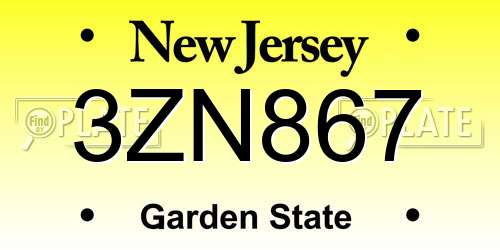 3ZN867 New Jersey License Plate