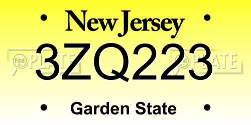 3ZQ223 New Jersey License Plate