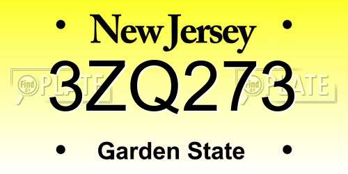 3ZQ273 New Jersey License Plate