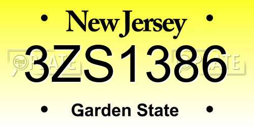 3ZS1386 New Jersey License Plate