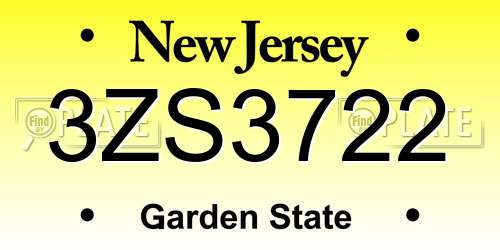 3ZS3722 New Jersey License Plate
