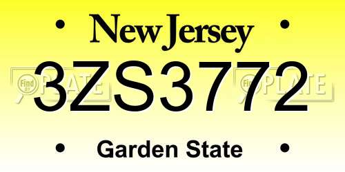 3ZS3772 New Jersey License Plate