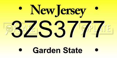 3ZS3777 New Jersey License Plate