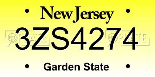 3ZS4274 New Jersey License Plate