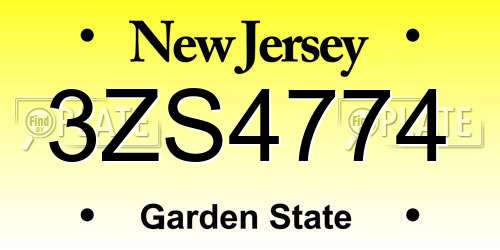3ZS4774 New Jersey License Plate