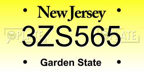3ZS565 New Jersey License Plate