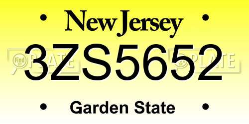 3ZS5652 New Jersey License Plate
