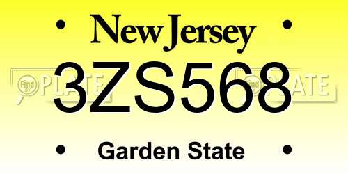 3ZS568 New Jersey License Plate
