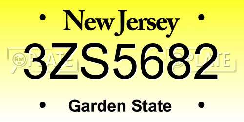 3ZS5682 New Jersey License Plate