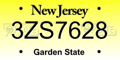 3ZS7628 New Jersey License Plate