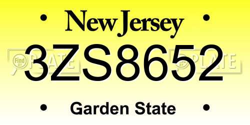 3ZS8652 New Jersey License Plate