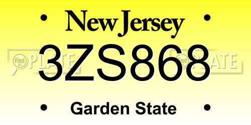 3ZS868 New Jersey License Plate