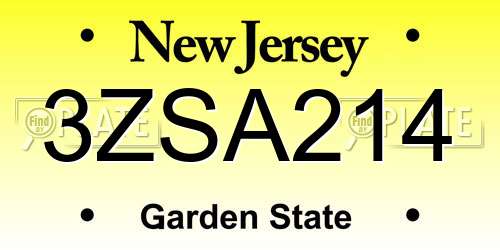 3ZSA214 New Jersey License Plate