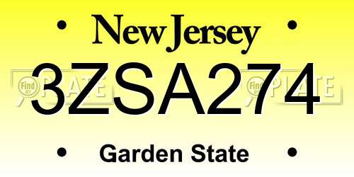 3ZSA274 New Jersey License Plate