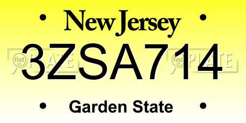 3ZSA714 New Jersey License Plate