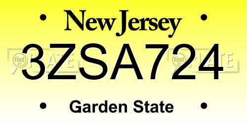 3ZSA724 New Jersey License Plate