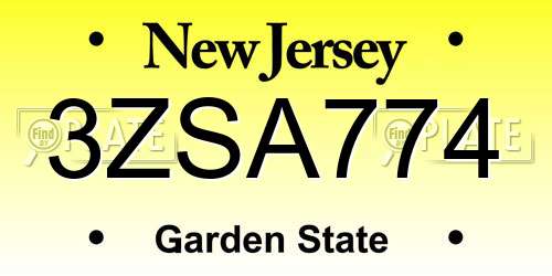 3ZSA774 New Jersey License Plate