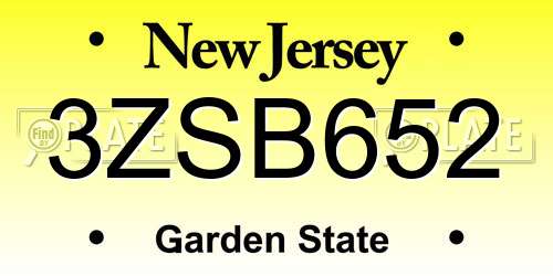 3ZSB652 New Jersey License Plate
