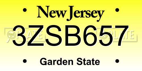 3ZSB657 New Jersey License Plate