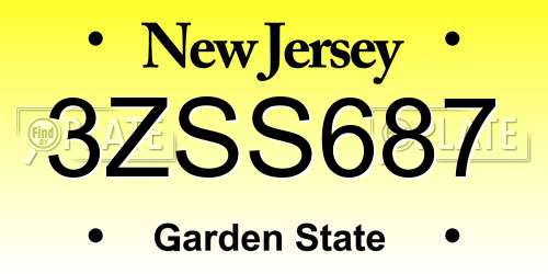 3ZSS687 New Jersey License Plate
