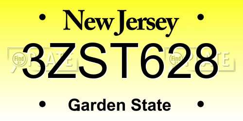 3ZST628 New Jersey License Plate
