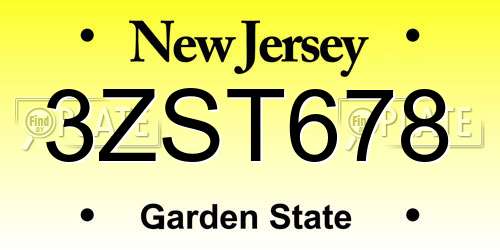 3ZST678 New Jersey License Plate