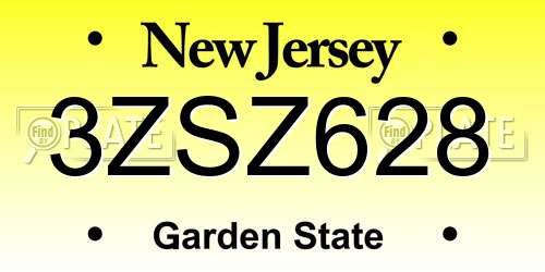 3ZSZ628 New Jersey License Plate