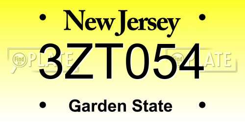 3ZT054 New Jersey License Plate