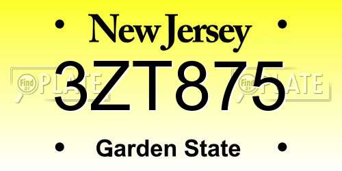3ZT875 New Jersey License Plate